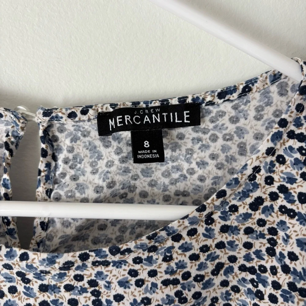 J. Crew Blue Black Micro Floral Blouse 3/4 Puff Sleeve Preppy Dainty Feminine